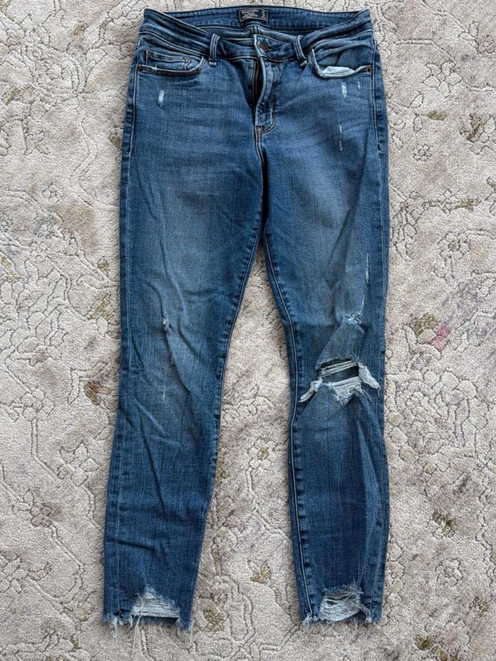 Abercrombie & Fitch Women's Distressed Boyfriend Jeans - Dark Blue Wash
